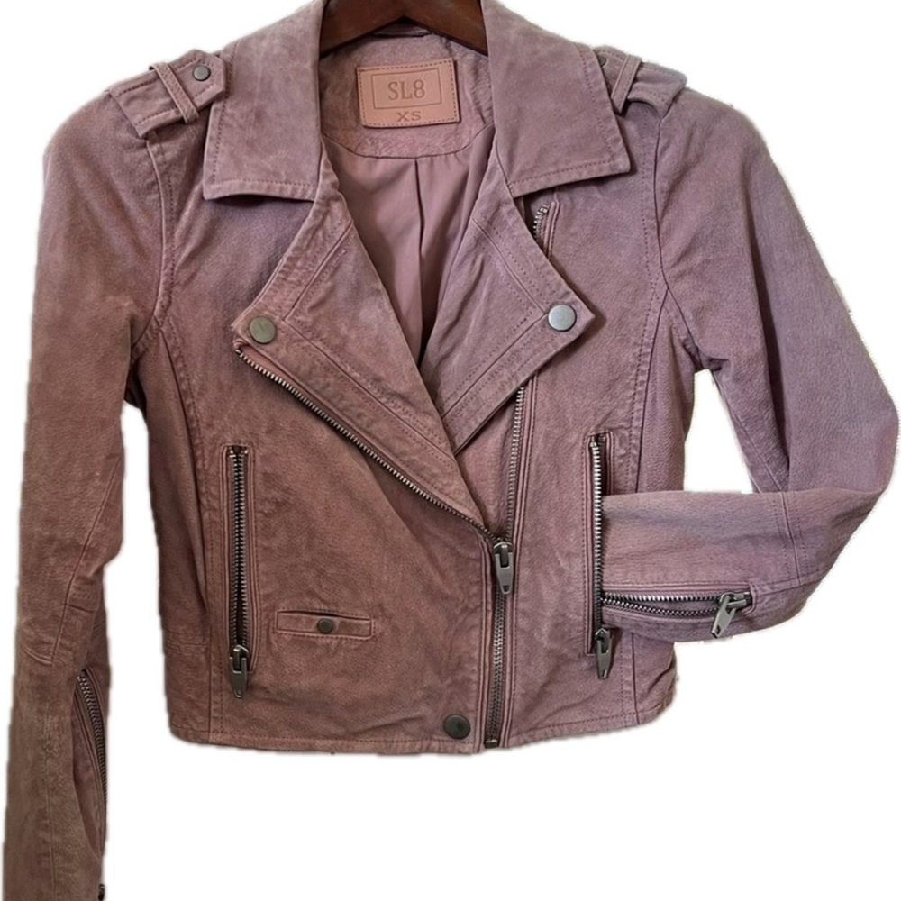 Pink Suede Leather Jacket in Women's XS